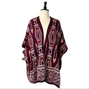 Mossimo Women's Burgundy Pink Geo Open Front Dolman Sleeve Sweater Size L/XL
